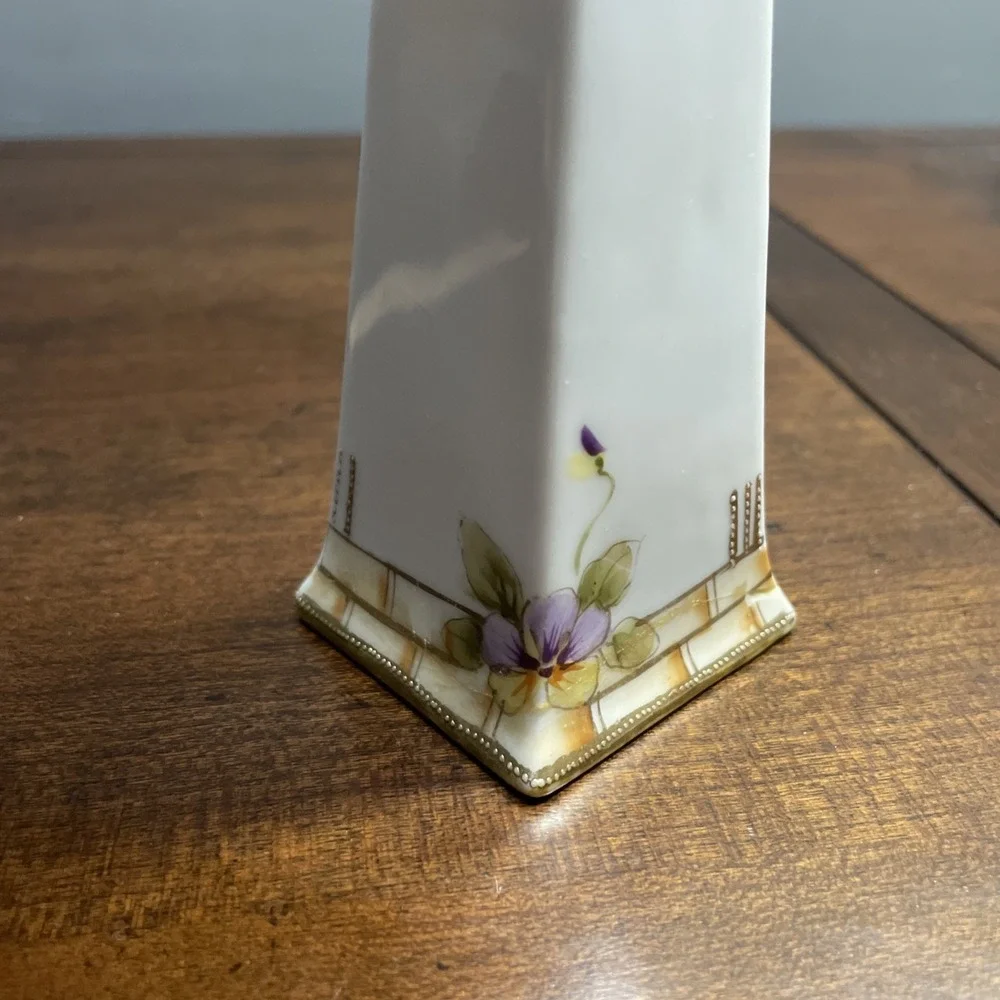 Vintage Handpainted Nippon Porcelain Vase with Purple Violet Flowers Buds